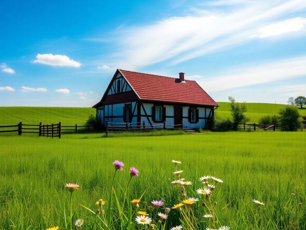 Sat românesc tradițional, idilic, rural, cu casă veche