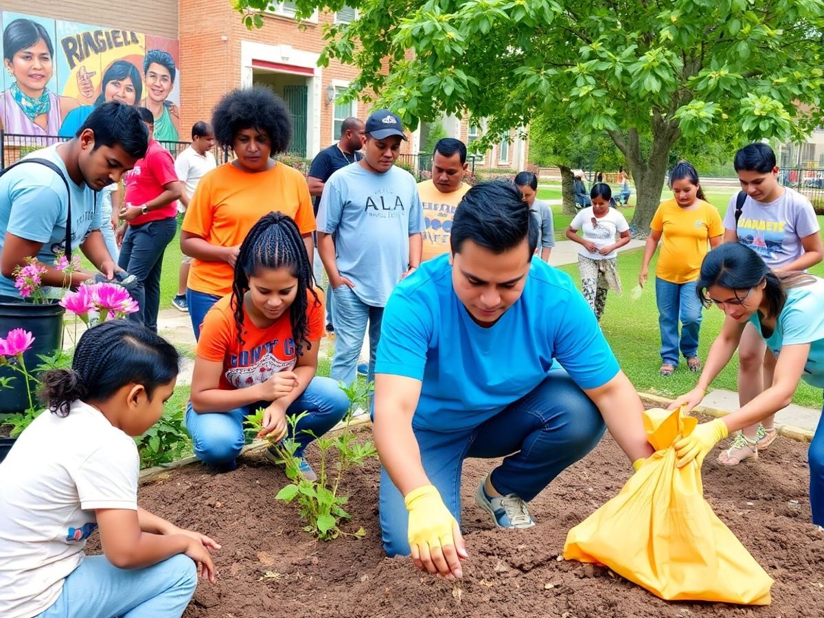 Oameni voluntari ajutând în comunitatea lor.
